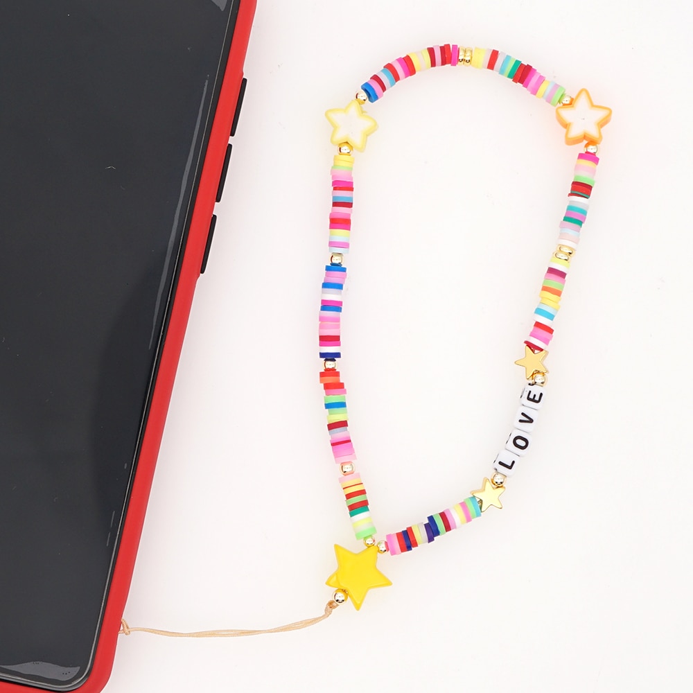 Phone Chain Wrist Strap Star Chains Polymer Clay Beads String Mobile Phone  Lanyard LOVE Letter Wristband – ZhuangDaFei